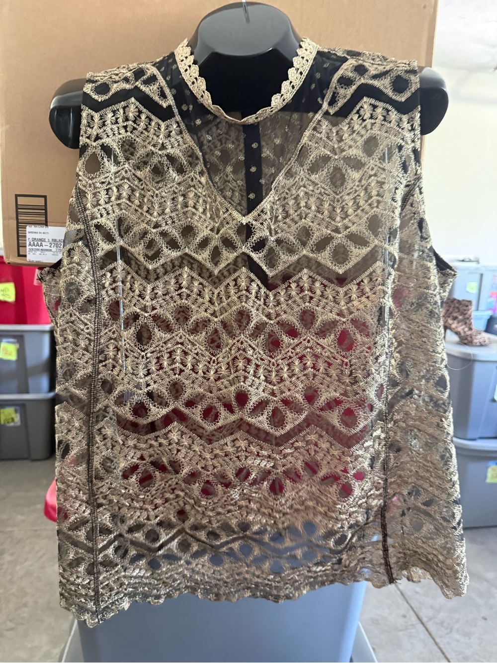 Delicate Lace Overlay Sleeveless Top – Metallic Gold p56